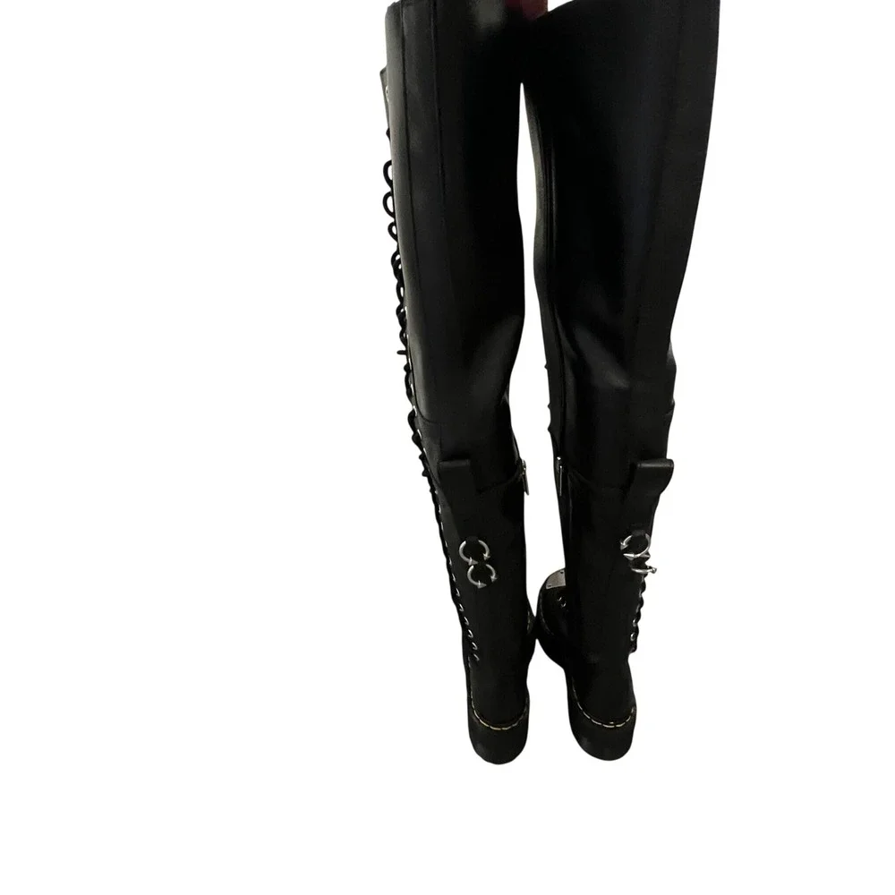 Dr. Martens 28-Eye Extreme Max Boots Women's Size 5 Black Leather Over-The-Knee